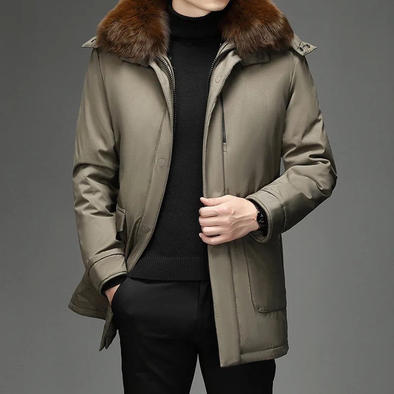 Winter Brand Casual Fashion Long Parka 90% White Duck Down Coat Men Windbreaker Jacket With Hooded Liner Detachable Outwear