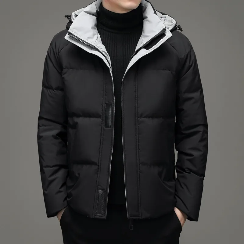 Winter Down Jacket Men Hooded White Duck Down Coat Thick Warm Casual Solid Color Hat Detachable Down Jacket Men Plus Size