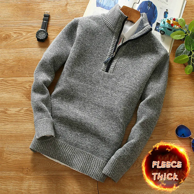 Winter Men's Fleece Thicker Sweater Pullover Half Zipper Turtleneck Warm Pullovers Quality Male Slim Knitted Sweaters Men