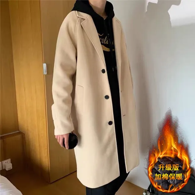 MenFashion Winter Jacket Coats Wool Coat Mens Oversized Harajuku Overcoat Male Japanese Streetwear Jackets