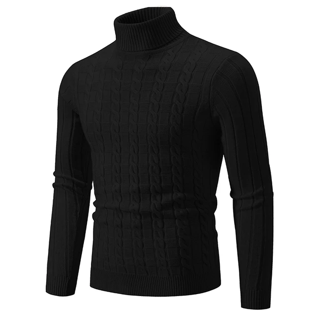 Turtleneck Pullover Men Slim Fit Knit Sweater Solid Color Long Sleeve Autumn Sweaters Men Casual Pullover Man Clothing