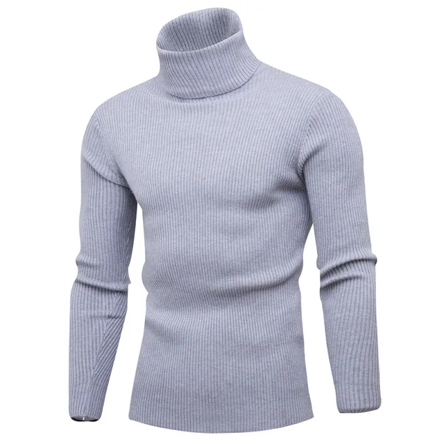 Casual Men Turtleneck Sweater Autumn Winter Solid Color Knitted Slim Fit Pullovers Long Sleeve Knitwear Warm Knitting Pullover