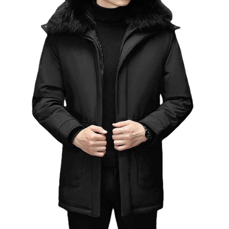Winter Brand Casual Fashion Long Parka 90% White Duck Down Coat Men Windbreaker Jacket With Hooded Liner Detachable Outwear