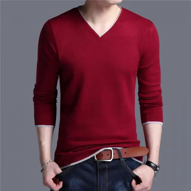 Brand Spring Autumn New Arrival Soft Cotton Sweater Casual V-Neck Pull Homme Knitwear Pullover Men Clothes Jersey