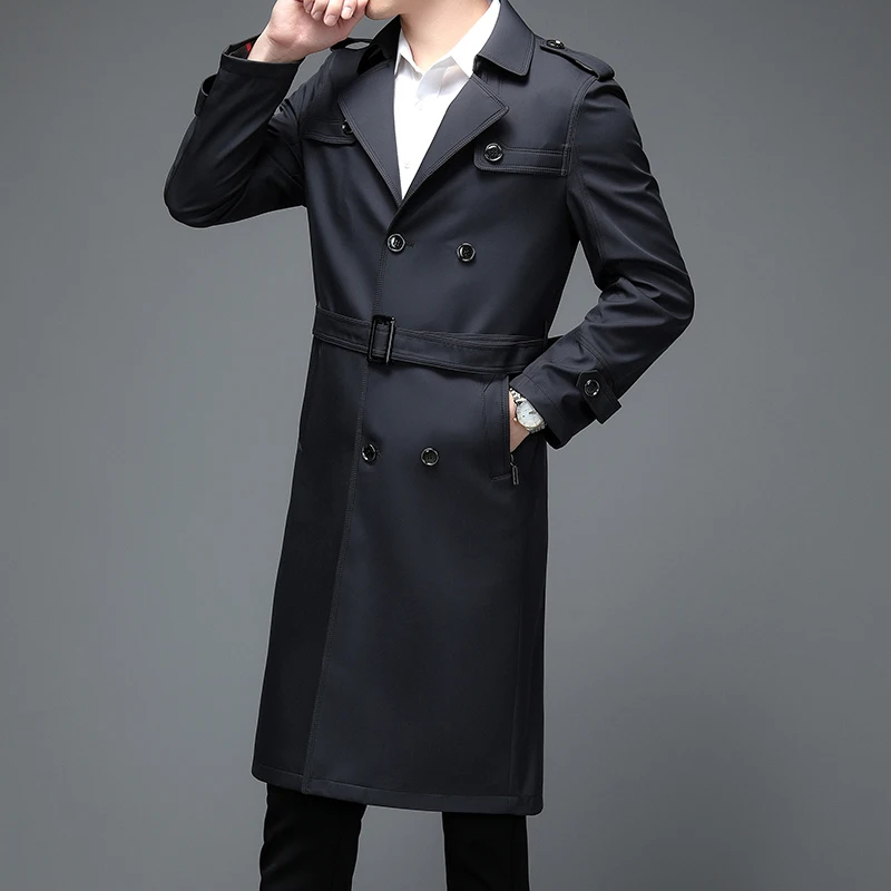 High Quality Mens Trench Coat Fashion Long Windbreak Jacket Men England Style Business Casual Solid Long Trench Men Outerwear