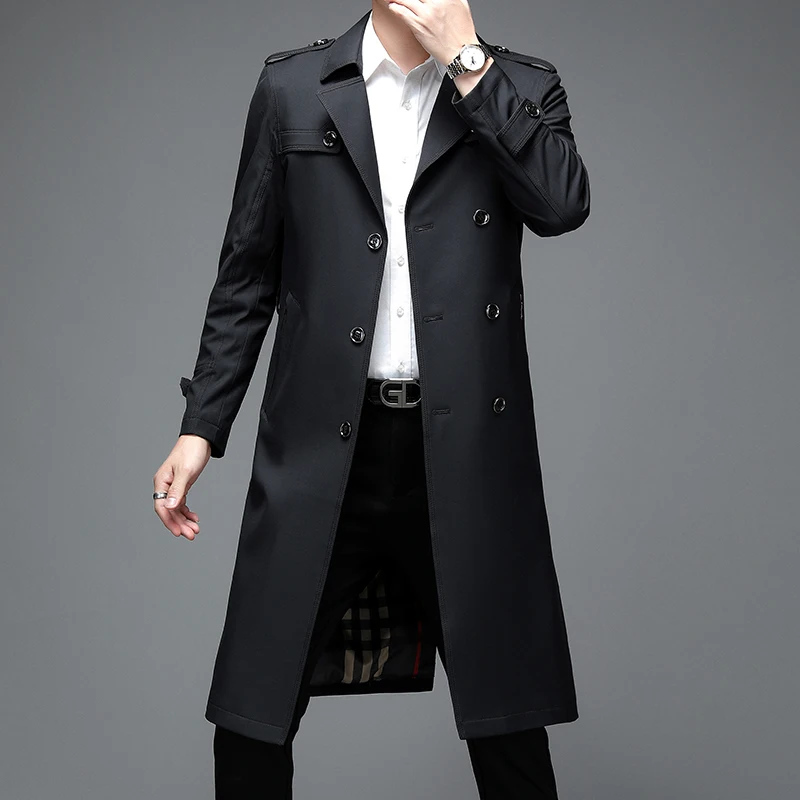 High Quality Mens Trench Coat Fashion Long Windbreak Jacket Men England Style Business Casual Solid Long Trench Men Outerwear