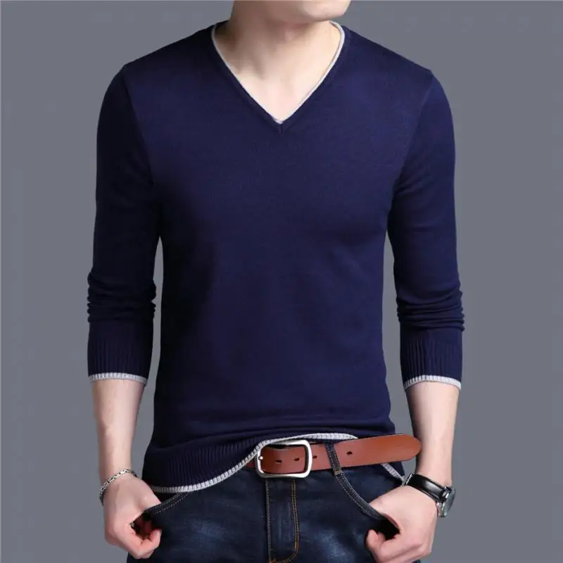Brand Spring Autumn New Arrival Soft Cotton Sweater Casual V-Neck Pull Homme Knitwear Pullover Men Clothes Jersey
