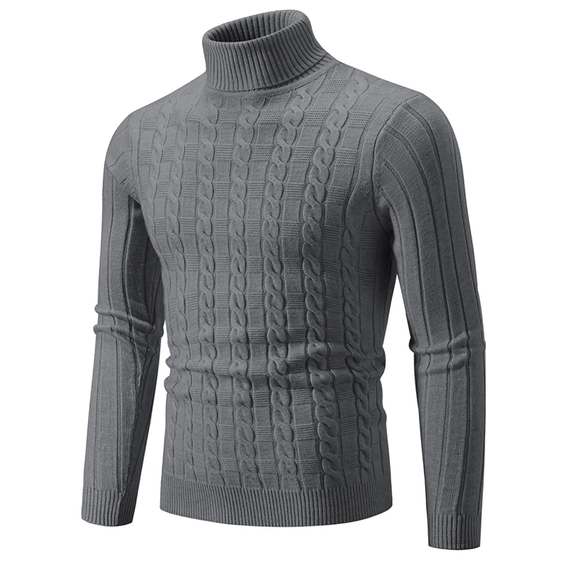 Turtleneck Pullover Men Slim Fit Knit Sweater Solid Color Long Sleeve Autumn Sweaters Men Casual Pullover Man Clothing
