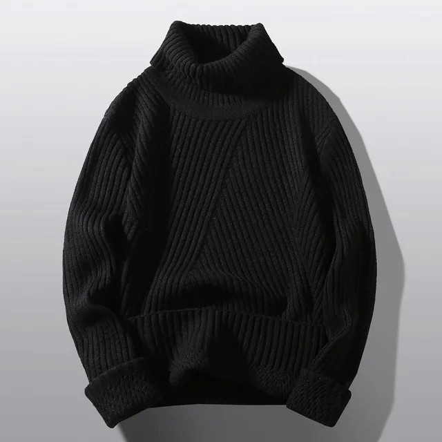 Autumn Winter Men's Turtleneck Sweaters Pullovers Solid Color Long Sleeve Slim Fit Youth Knitted Casual Pullover Sweater Men