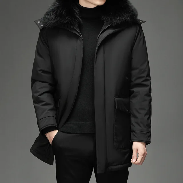 Winter Brand Casual Fashion Long Parka 90% White Duck Down Coat Men Windbreaker Jacket With Hooded Liner Detachable Outwear