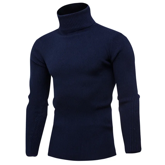 Casual Men Turtleneck Sweater Autumn Winter Solid Color Knitted Slim Fit Pullovers Long Sleeve Knitwear Warm Knitting Pullover