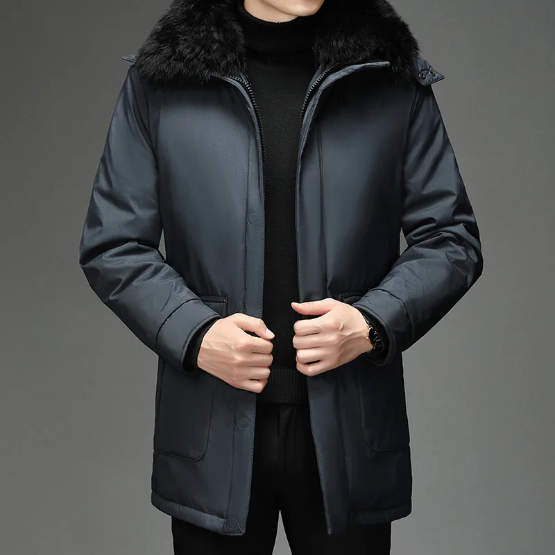 Winter Brand Casual Fashion Long Parka 90% White Duck Down Coat Men Windbreaker Jacket With Hooded Liner Detachable Outwear