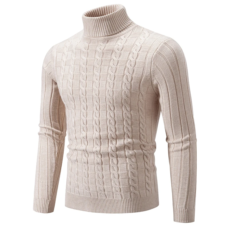 Turtleneck Pullover Men Slim Fit Knit Sweater Solid Color Long Sleeve Autumn Sweaters Men Casual Pullover Man Clothing