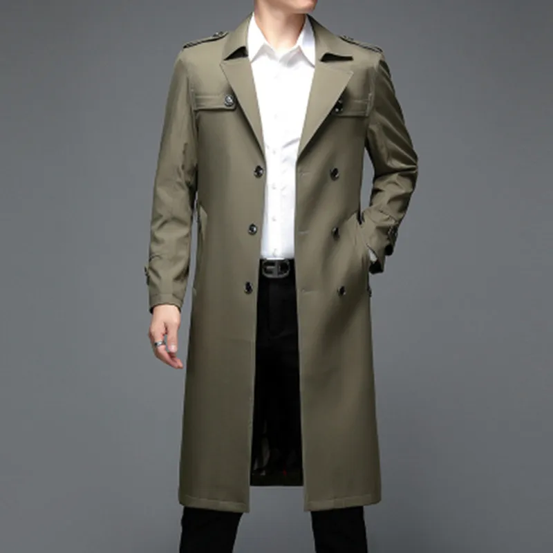 High Quality Mens Trench Coat Fashion Long Windbreak Jacket Men England Style Business Casual Solid Long Trench Men Outerwear