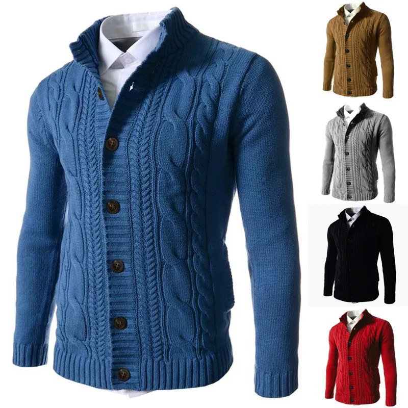 Men Autumn Winter Sweaters Turn-Down Collar Single-Breasted Knitting Cardigan Warm Causal Sweatercoat Mens Clothing Jacket