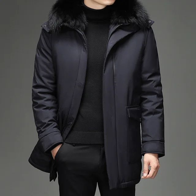 Winter Brand Casual Fashion Long Parka 90% White Duck Down Coat Men Windbreaker Jacket With Hooded Liner Detachable Outwear