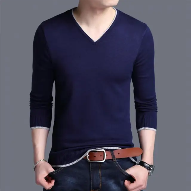 Brand Spring Autumn New Arrival Soft Cotton Sweater Casual V-Neck Pull Homme Knitwear Pullover Men Clothes Jersey