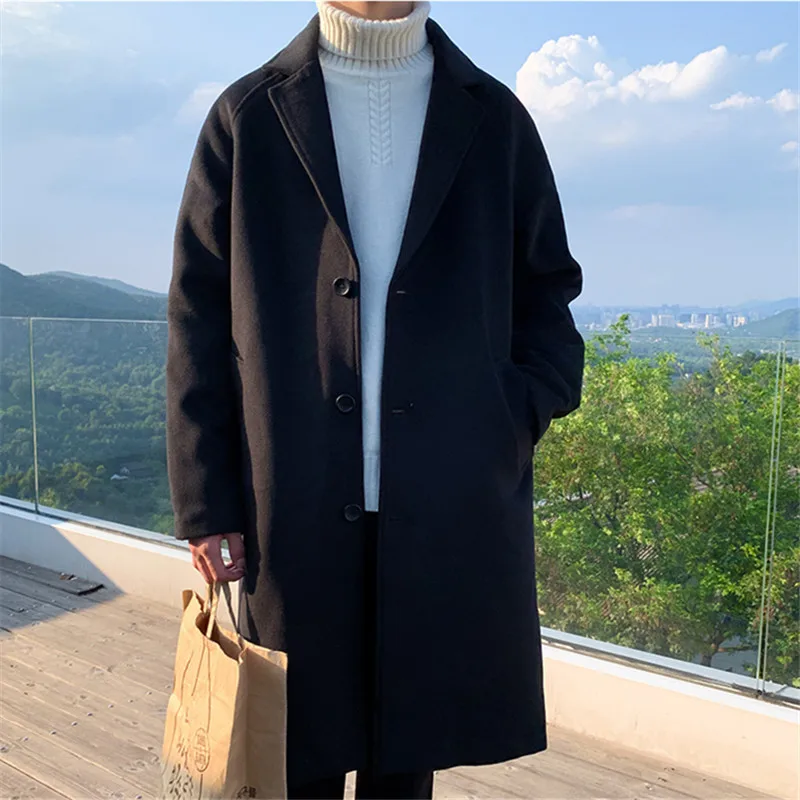 MenFashion Winter Jacket Coats Wool Coat Mens Oversized Harajuku Overcoat Male Japanese Streetwear Jackets