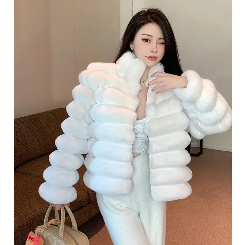 French Faux Fur Short Jacket Autumn Winter Fashion Lapel Faux Mink Fur Party Club White Zipped Coat Vintage Furry Outerwear New