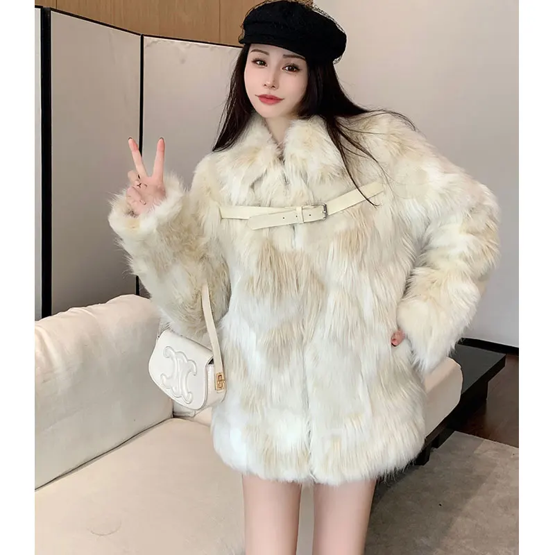 Thick Faux Fur Jackets Autumn Winter Luxury Warm High Collar Party Club Coat Vintage Furry Mixture Outcoat Outerwear