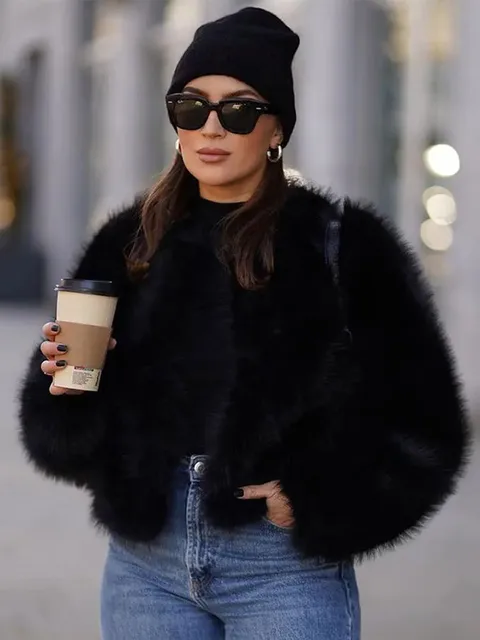 Thick Lapel Plush Loose Coat For Women Fashion Solid Warm Long Sleeve Jacket Autumn Winter Chic Lady Street Outerwear