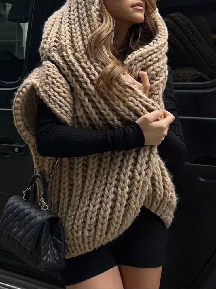 Elegant Solid Hooded Sweater Vest For Women Fashion Sleeveless Knitting Cardigan Winter Office Ladies Commute Streetwear