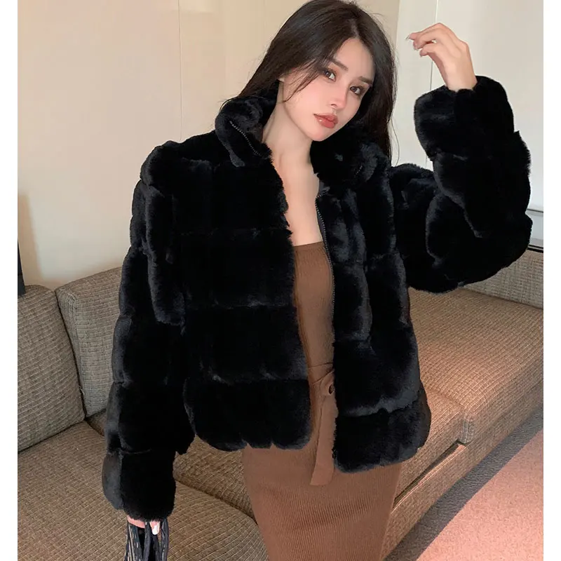 Thick Faux Fur Jackets Warm Autumn Winter Luxury High Collar Faux Mink Fur Party Club Coat Vintage Solid Furry Outerwear
