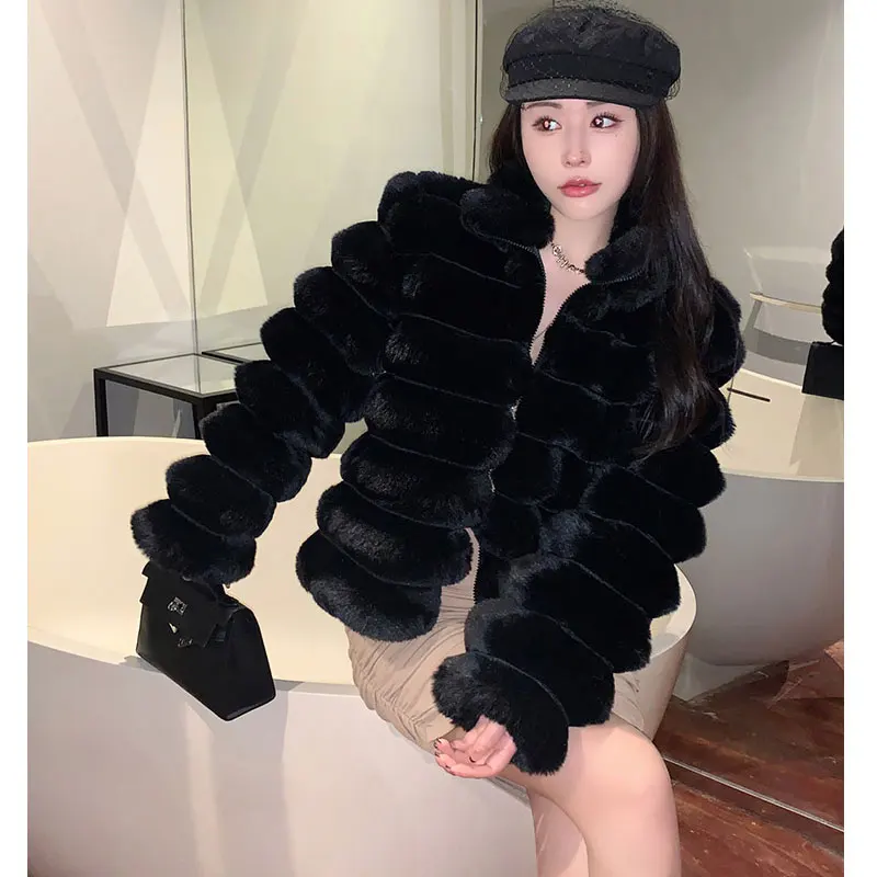 French Faux Fur Short Jacket Autumn Winter Fashion Lapel Faux Mink Fur Party Club White Zipped Coat Vintage Furry Outerwear New