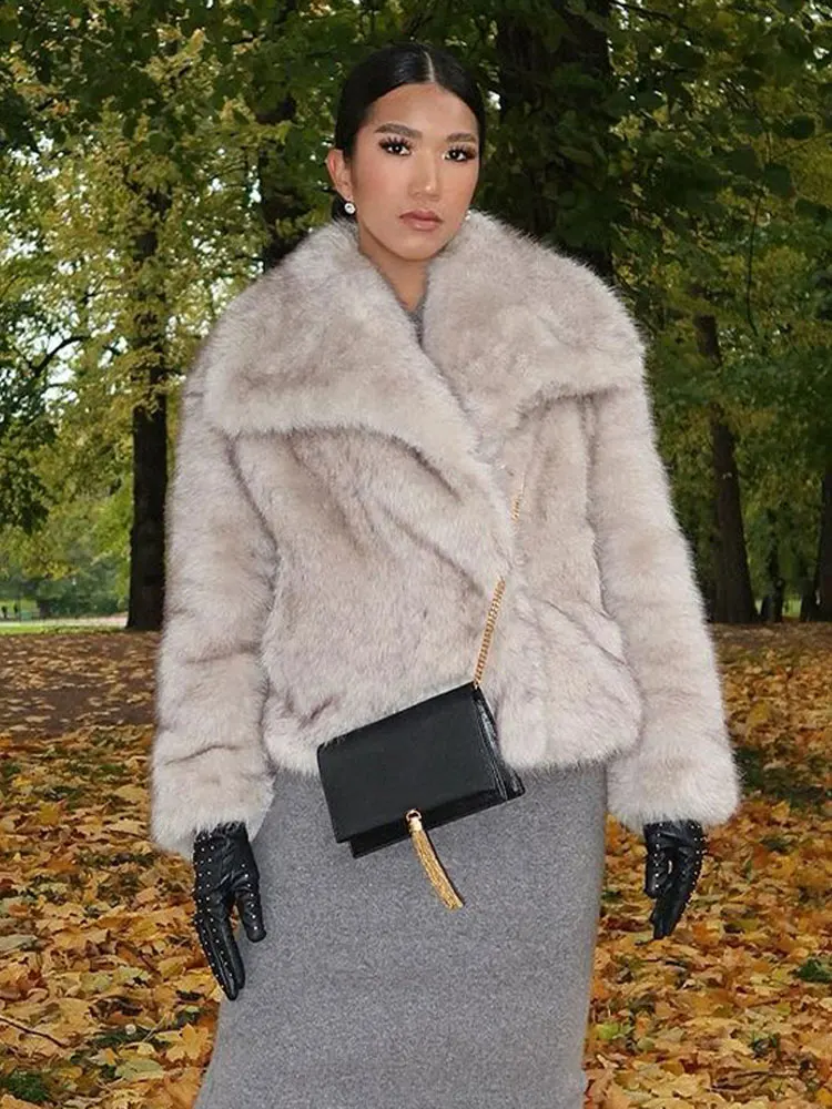 Thick Lapel Plush Loose Coat For Women Fashion Solid Warm Long Sleeve Jacket Autumn Winter Chic Lady Street Outerwear