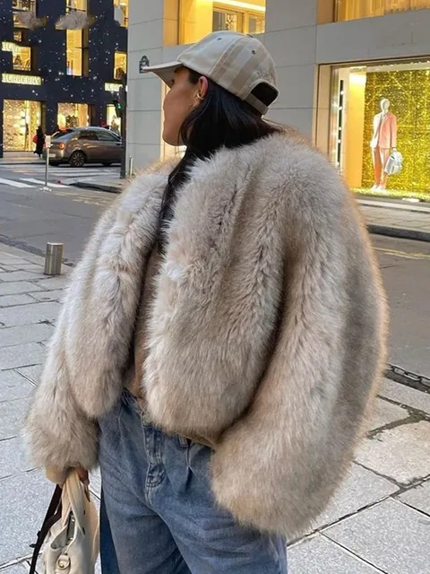 Thick Lapel Plush Loose Coat For Women Fashion Solid Warm Long Sleeve Jacket Autumn Winter Chic Lady Street Outerwear