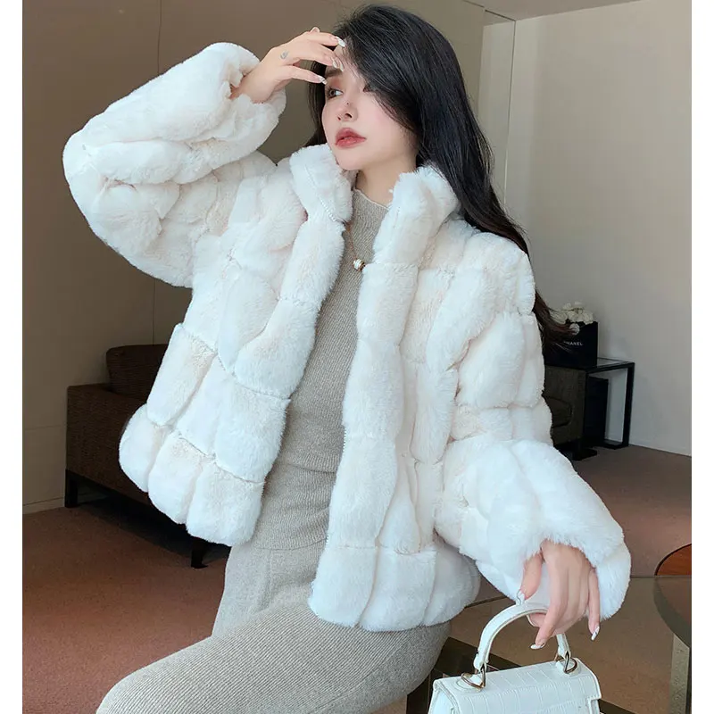 Thick Faux Fur Jackets Warm Autumn Winter Luxury High Collar Faux Mink Fur Party Club Coat Vintage Solid Furry Outerwear