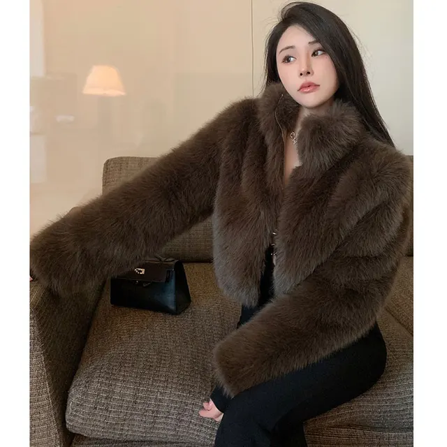 Faux Fur Jackets Autumn Winter Luxury Stand Collar Faux Mink Fur Party Club Zipper Coat Vintage Solid Furry Outerwear