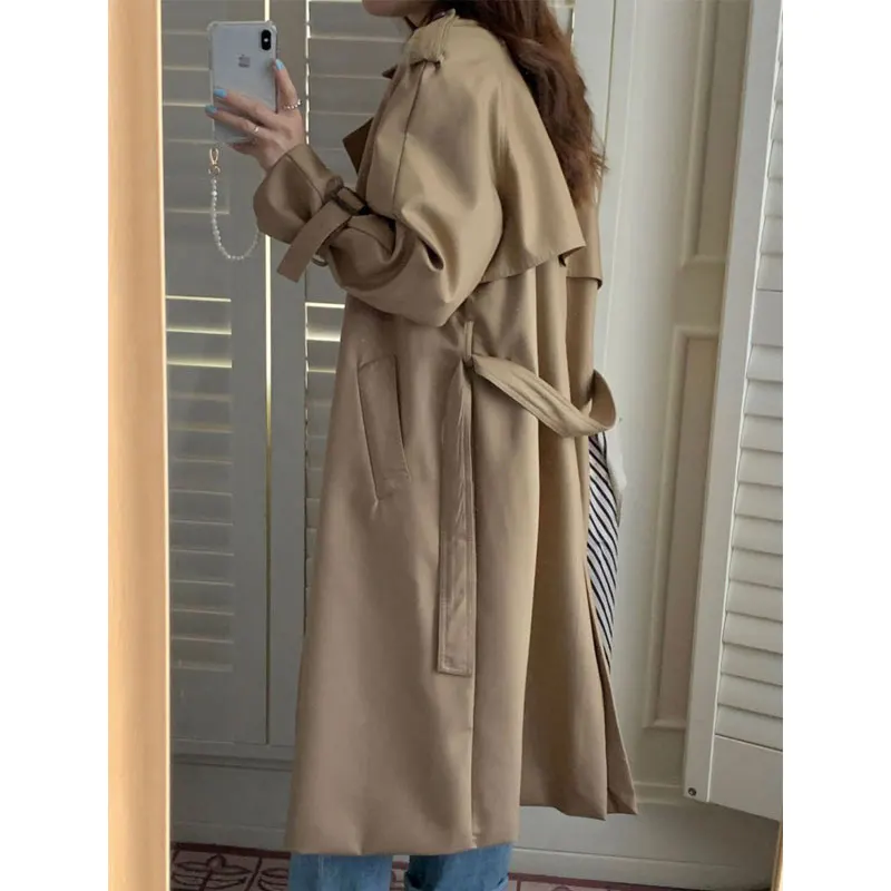 Autumn Winter Woman Long Trench Coat Fashion Streetwear Loose Khaki Black Cloak Casual Elegant Women's Windbreaker Coat