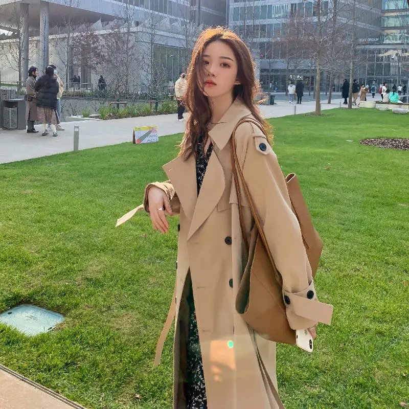 Autumn Woman Long Trench Coat Fashion Streetwear Loose Cloak Casual Elegant Khaki Black Women's Windbreaker Coat New