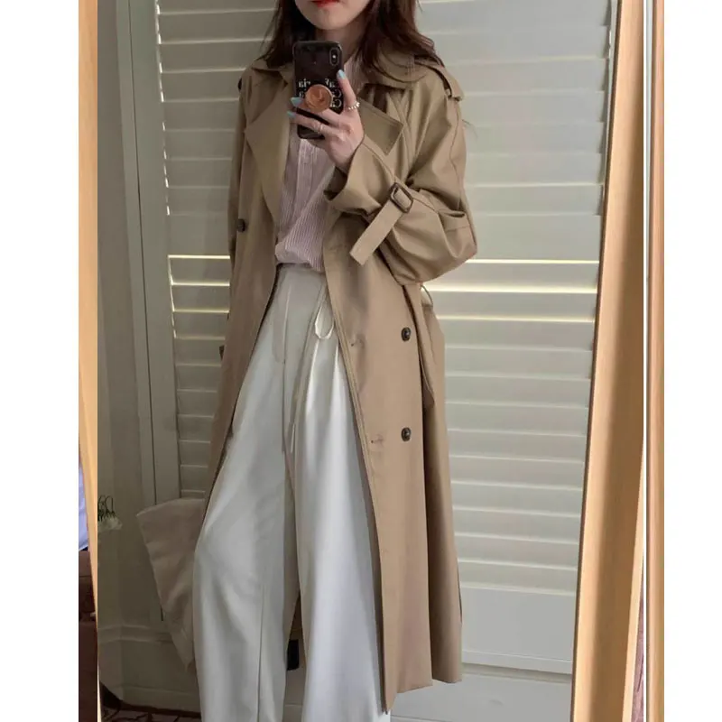 Autumn Winter Woman Long Trench Coat Fashion Streetwear Loose Khaki Black Cloak Casual Elegant Women's Windbreaker Coat