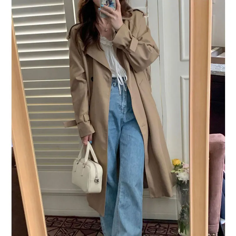 Autumn Winter Woman Long Trench Coat Fashion Streetwear Loose Khaki Black Cloak Casual Elegant Women's Windbreaker Coat