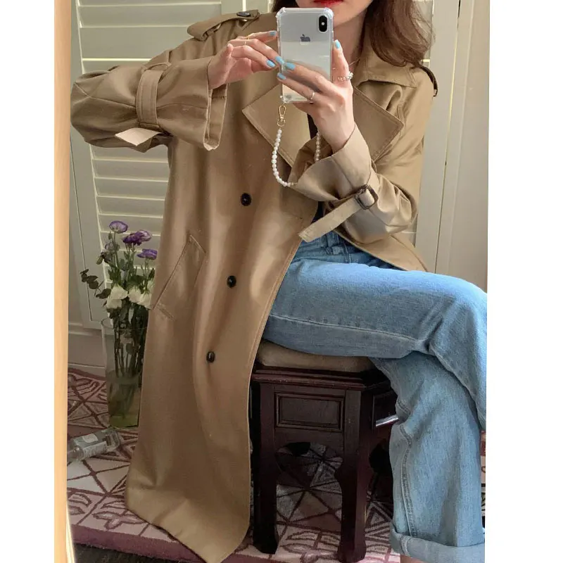 Autumn Winter Woman Long Trench Coat Fashion Streetwear Loose Khaki Black Cloak Casual Elegant Women's Windbreaker Coat