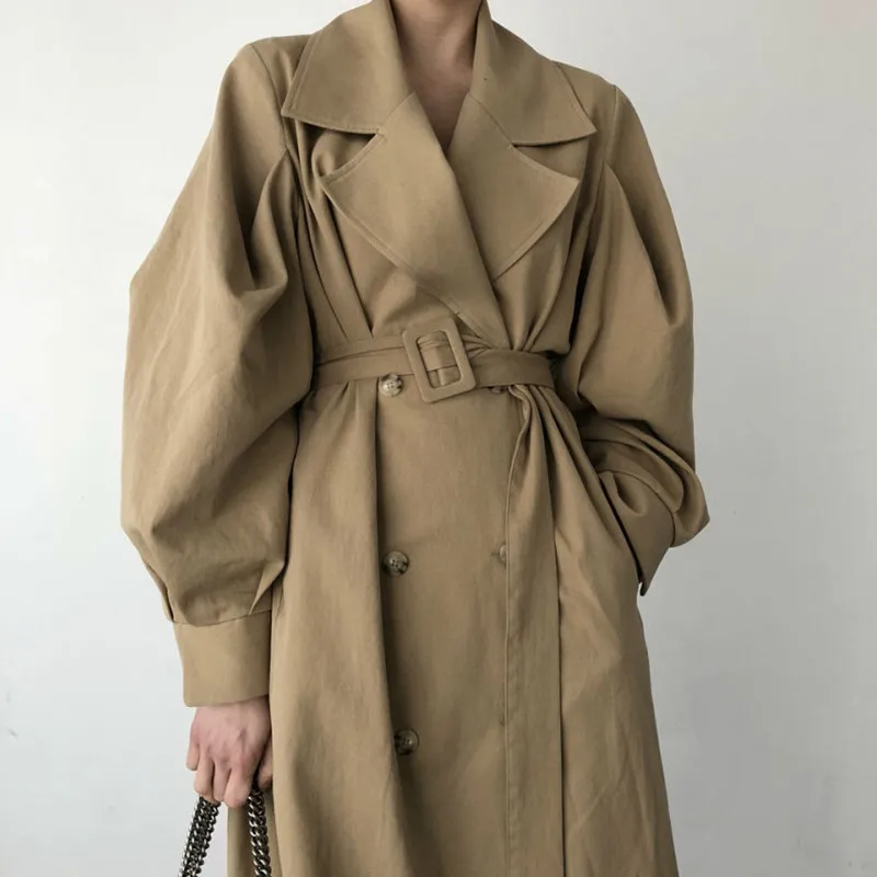 Elegant Women Trench Coat New Autumn Double Breated Oversize Long Coat Lady Streetwear Outwear Runway Windbreaker