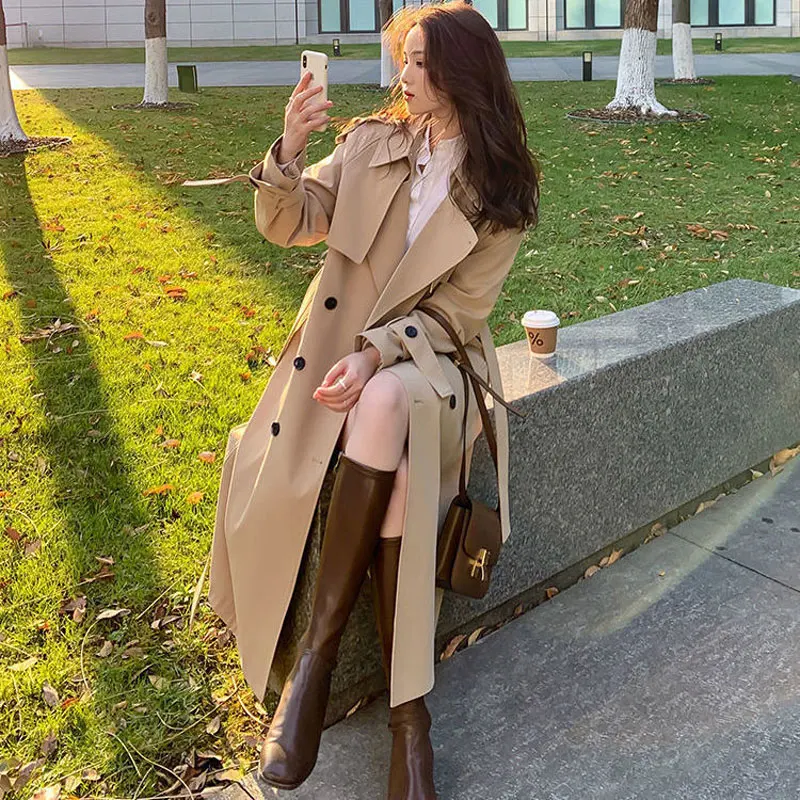 Autumn Woman Long Trench Coat Fashion Streetwear Loose Cloak Casual Elegant Khaki Black Women's Windbreaker Coat New