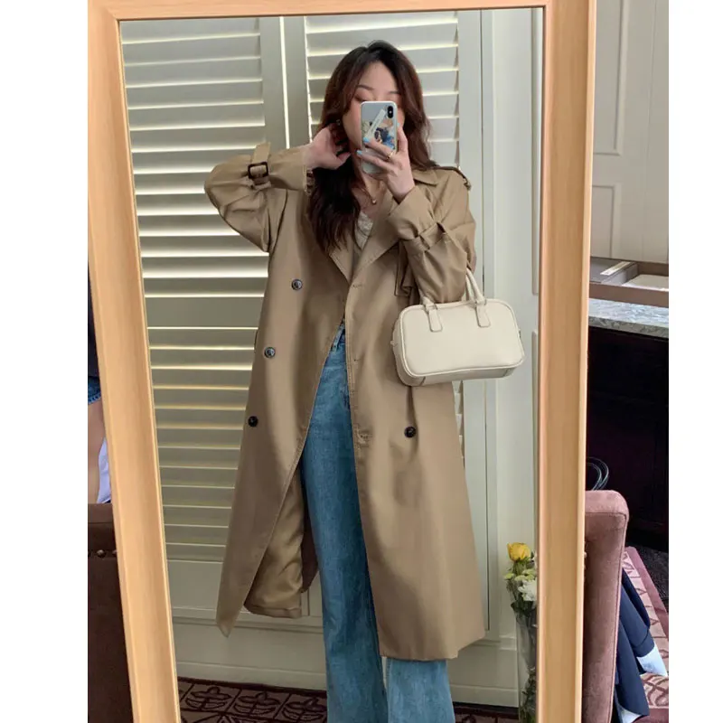 Autumn Winter Woman Long Trench Coat Fashion Streetwear Loose Khaki Black Cloak Casual Elegant Women's Windbreaker Coat