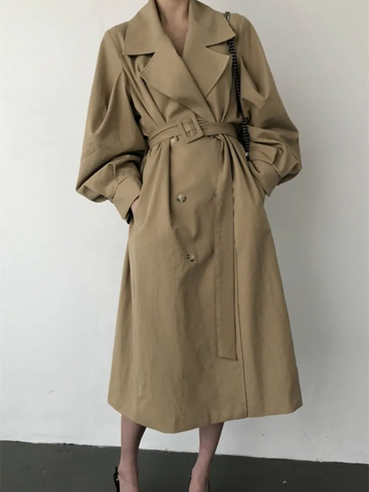 Elegant Women Trench Coat New Autumn Double Breated Oversize Long Coat Lady Streetwear Outwear Runway Windbreaker
