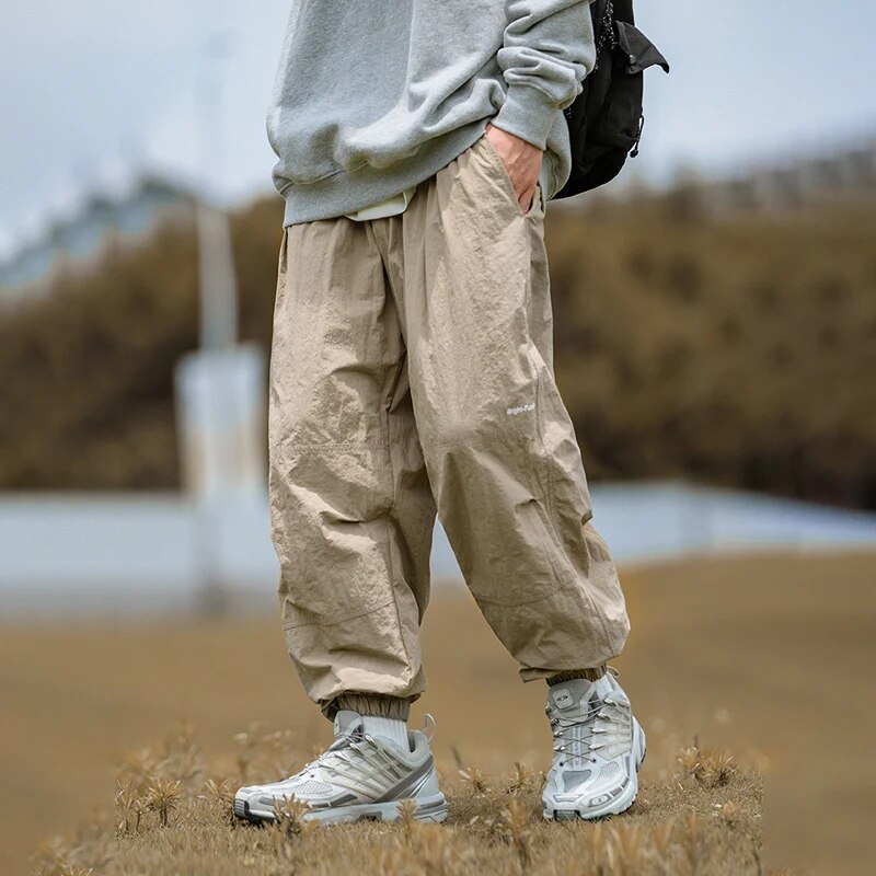 TFETTERS Brand Outdoors Mans Parachute Cargo Pants Autumn New Watertight 100%Nylon Pants Men Crease Korean Vintage Clothing