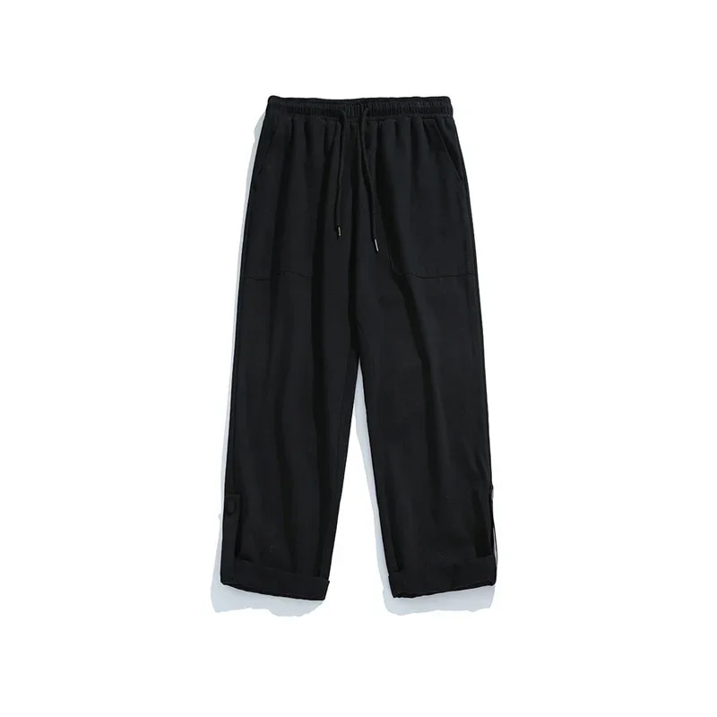 TFETTERS Mens Autumn Cargo Pants Baggy Mid Rise Fashion Cotton Straight Leg Pants Man Fleece Thickened Outdoors Trousers