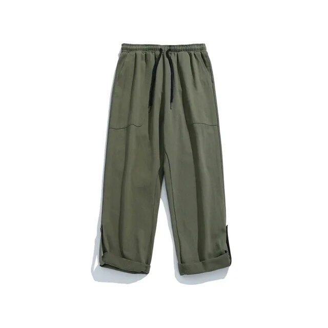 TFETTERS Mens Autumn Cargo Pants Baggy Mid Rise Fashion Cotton Straight Leg Pants Man Fleece Thickened Outdoors Trousers