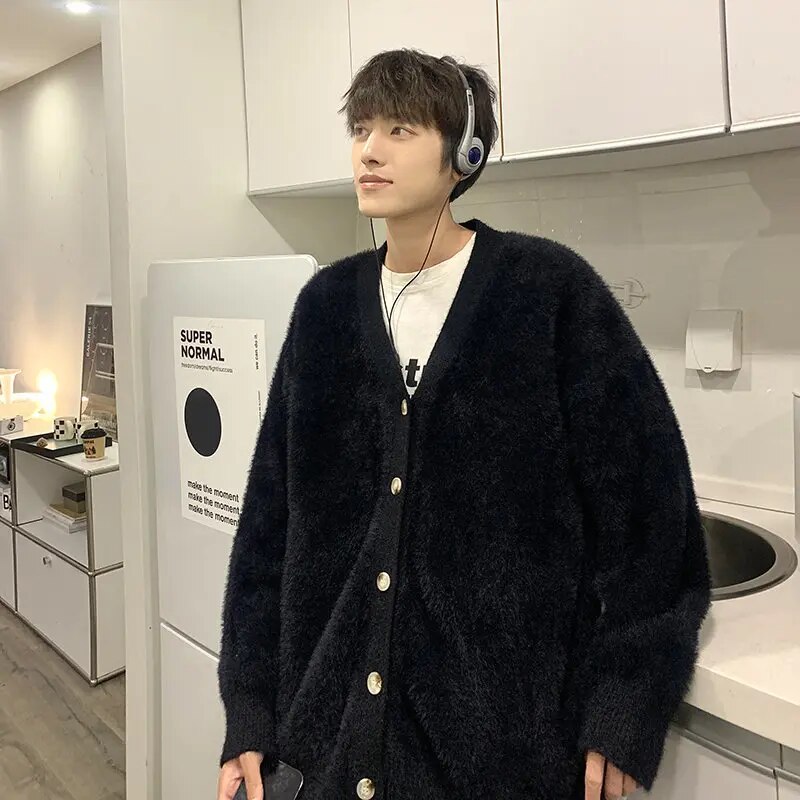 Autumn and Winter Classic Style Cardigan Coat Hombre V Neck Solid Color All-match Knitted Top Male Outwear Sweaters Clothes A139