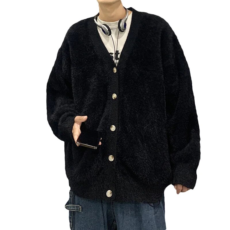 Autumn and Winter Classic Style Cardigan Coat Hombre V Neck Solid Color All-match Knitted Top Male Outwear Sweaters Clothes A139