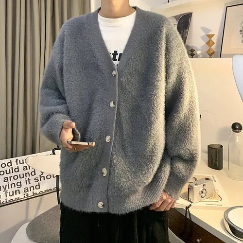 Autumn and Winter Classic Style Cardigan Coat Hombre V Neck Solid Color All-match Knitted Top Male Outwear Sweaters Clothes A139