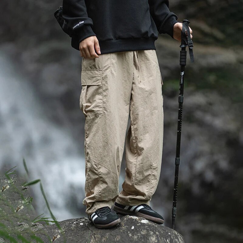 TFETTERS Autumn Casual Pants Men Waterproof Thin Mid Waist Solid Color Men Cargo Pants Tourism Outdoors Riding Trousers