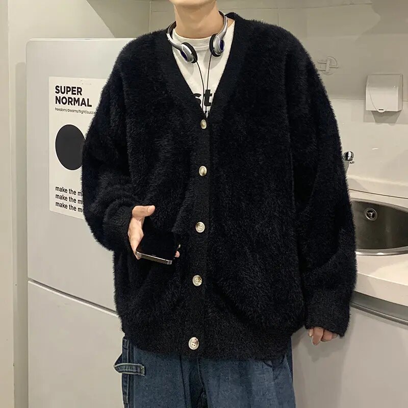 Autumn and Winter Classic Style Cardigan Coat Hombre V Neck Solid Color All-match Knitted Top Male Outwear Sweaters Clothes A139