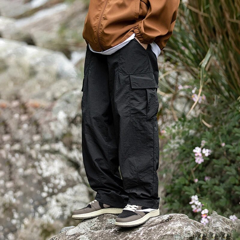 TFETTERS Autumn Casual Pants Men Waterproof Thin Mid Waist Solid Color Men Cargo Pants Tourism Outdoors Riding Trousers